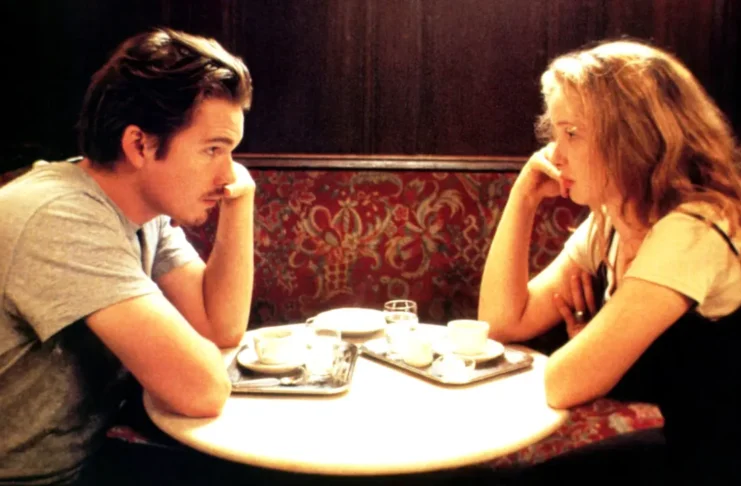 Scene from Before Sunrise (1995) by Castle Rock Entertainment, featuring Jesse and Celine sharing a romantic moment while exploring Vienna. Source: Filmdb.co.uk