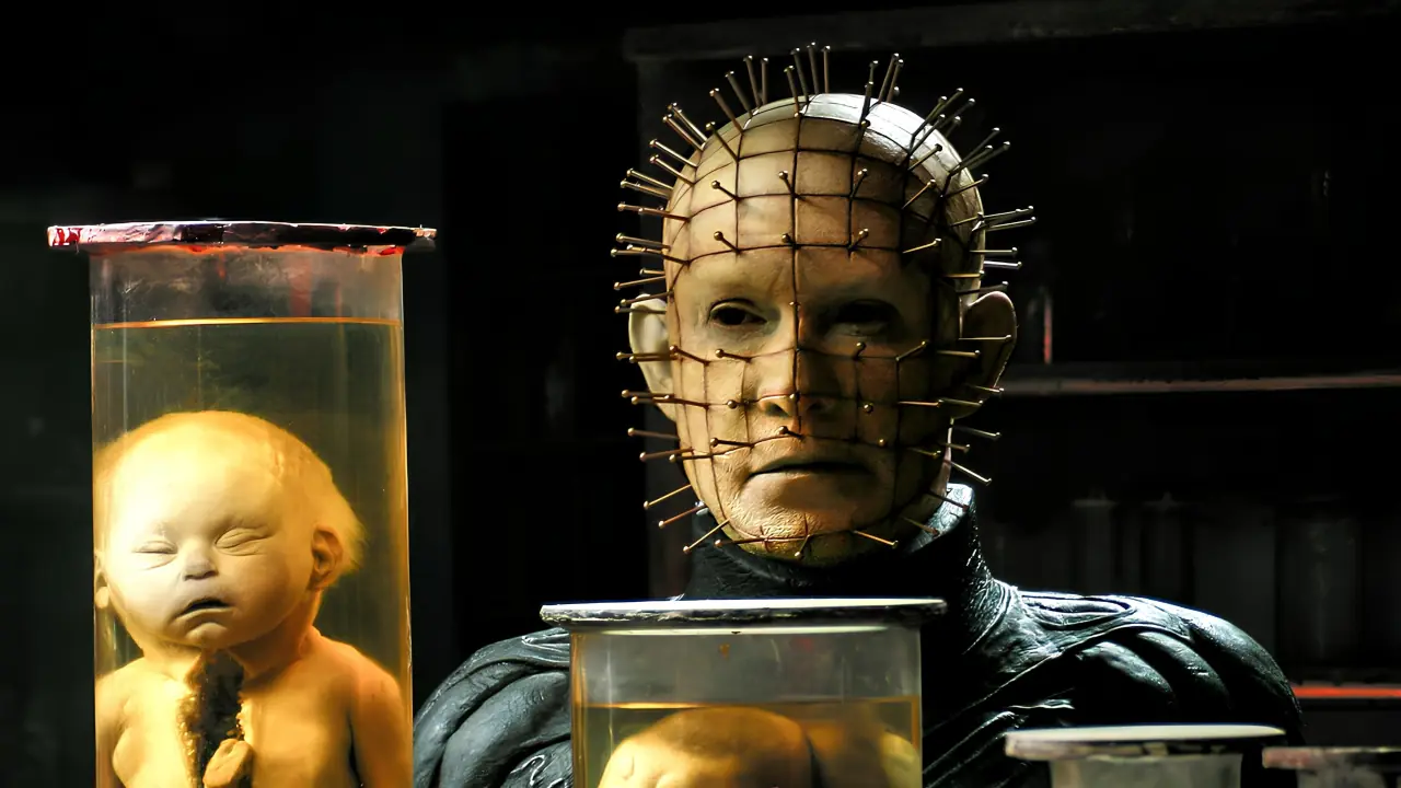 Image from Hellraiser: Hellworld (2005) by Miramax, featuring a terrifying scene with the Cenobites in a dark, supernatural setting. Source: Filmdb.co.uk