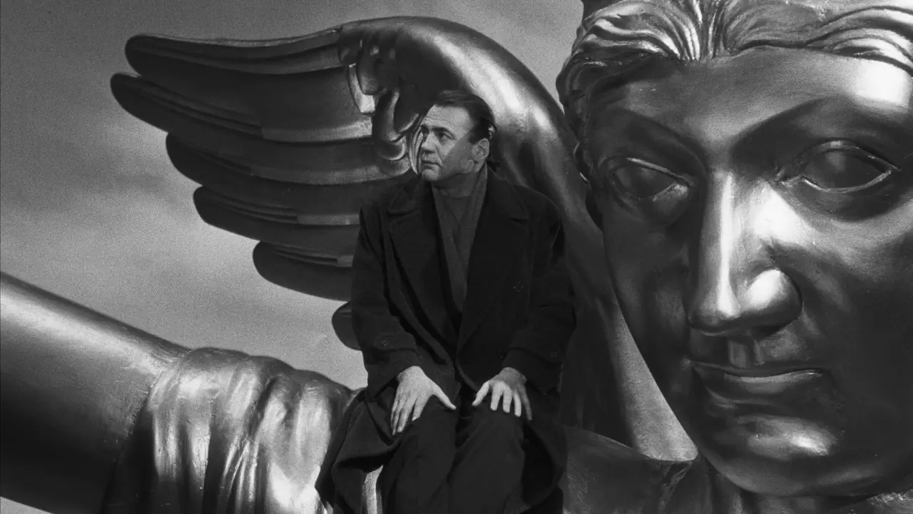 Photo from Wings of Desire (1987) featuring Bruno Ganz and Solveig Dommartin, produced by Road Movies Filmproduktion.