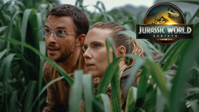 Photo of Jurassic World Rebirth (2025) starring Scarlett Johansson, Mahershala Ali, and Jonathan Bailey, produced by Amblin Entertainment.