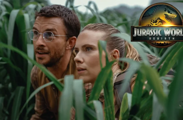 Photo of Jurassic World Rebirth (2025) starring Scarlett Johansson, Mahershala Ali, and Jonathan Bailey, produced by Amblin Entertainment.